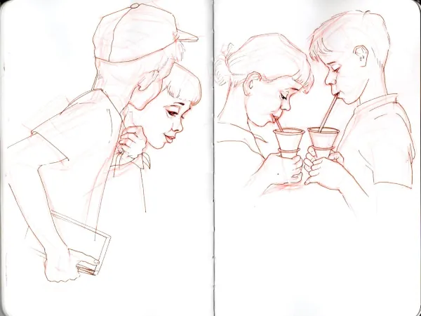 Dessin d'enfants qui boivent dans des verres aux feutres fins