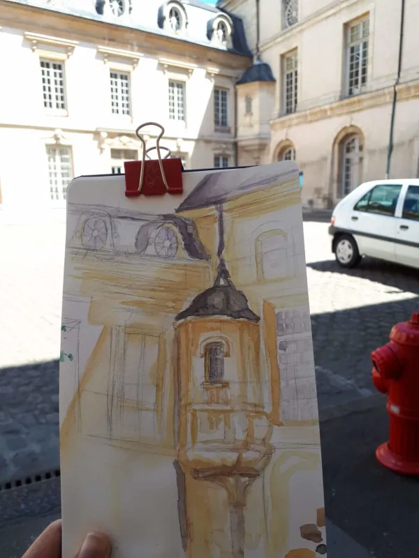 Page de carnet rempli de dessin peint sur le vif