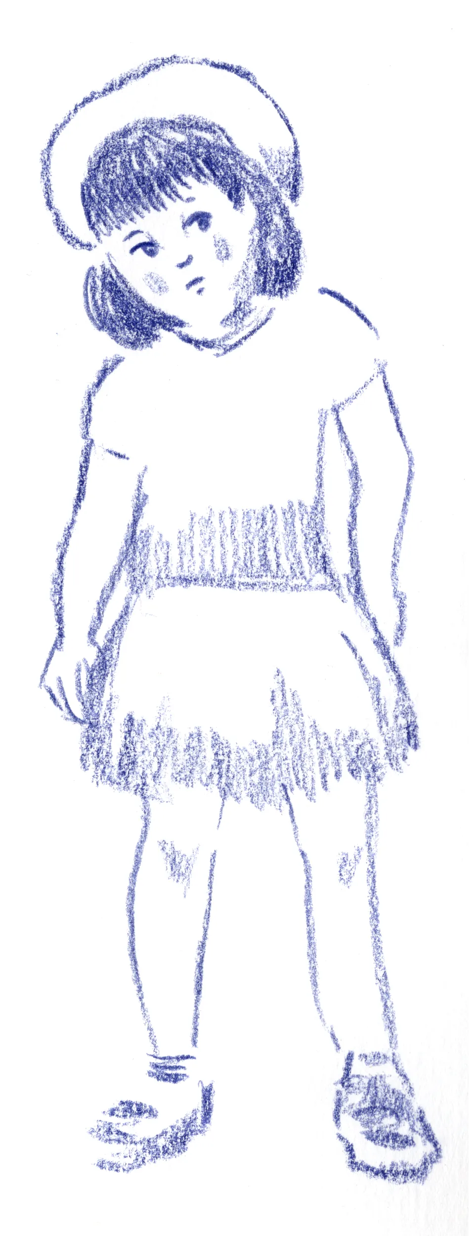 Personnage dessiné au crayon bleu