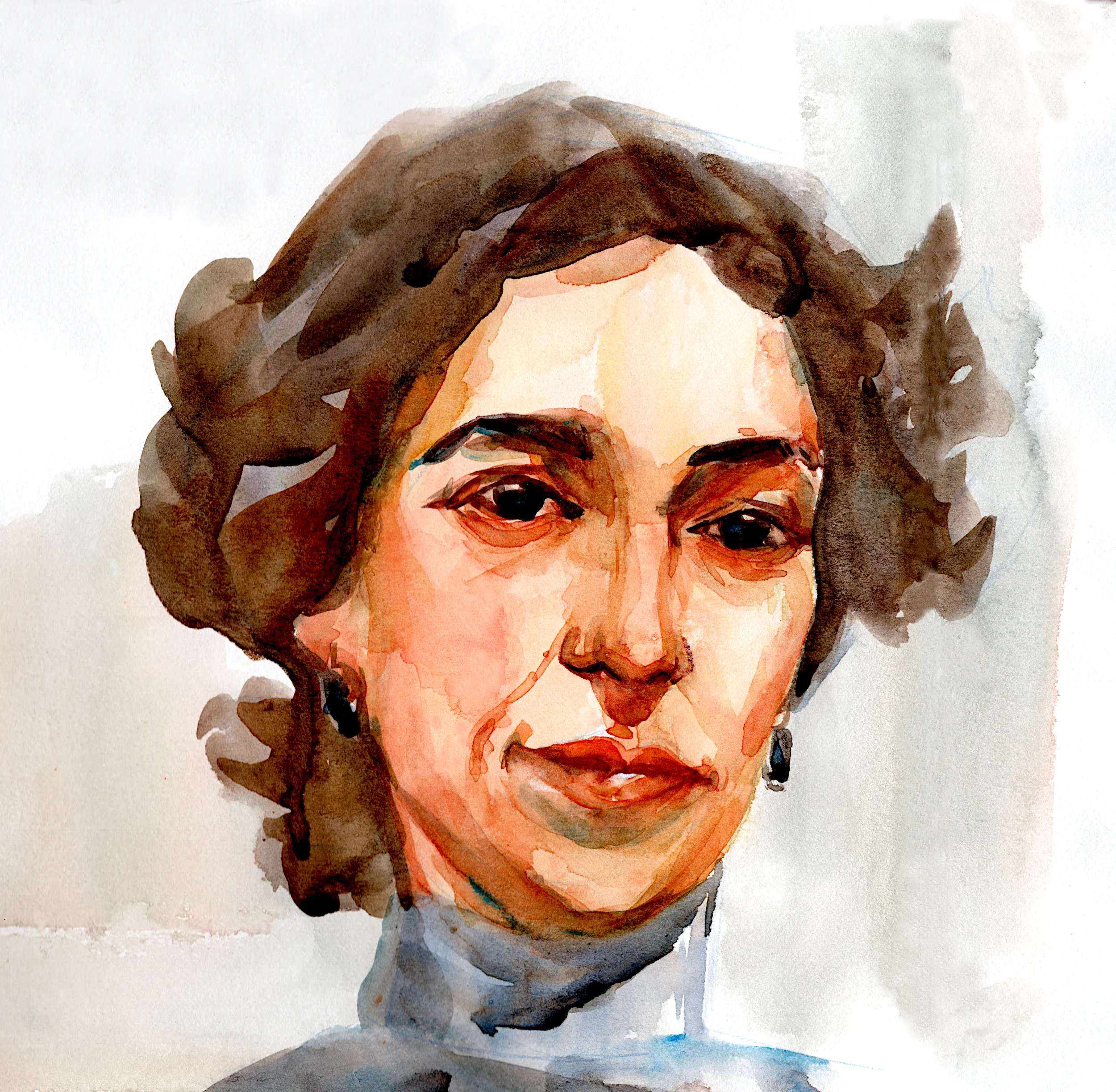 Portrait peint d’une personne aux cheveux bruns