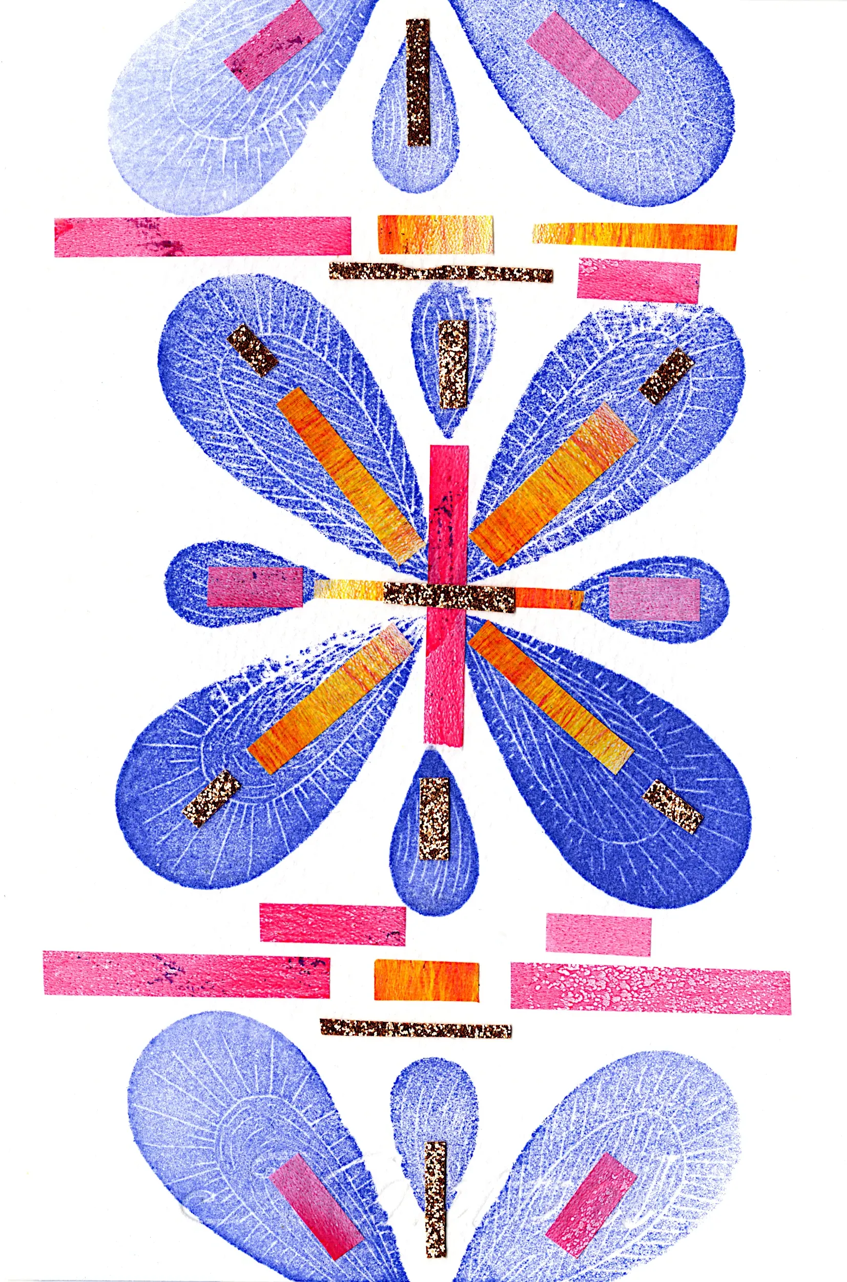 Composition graphique bleue, rose et orange
