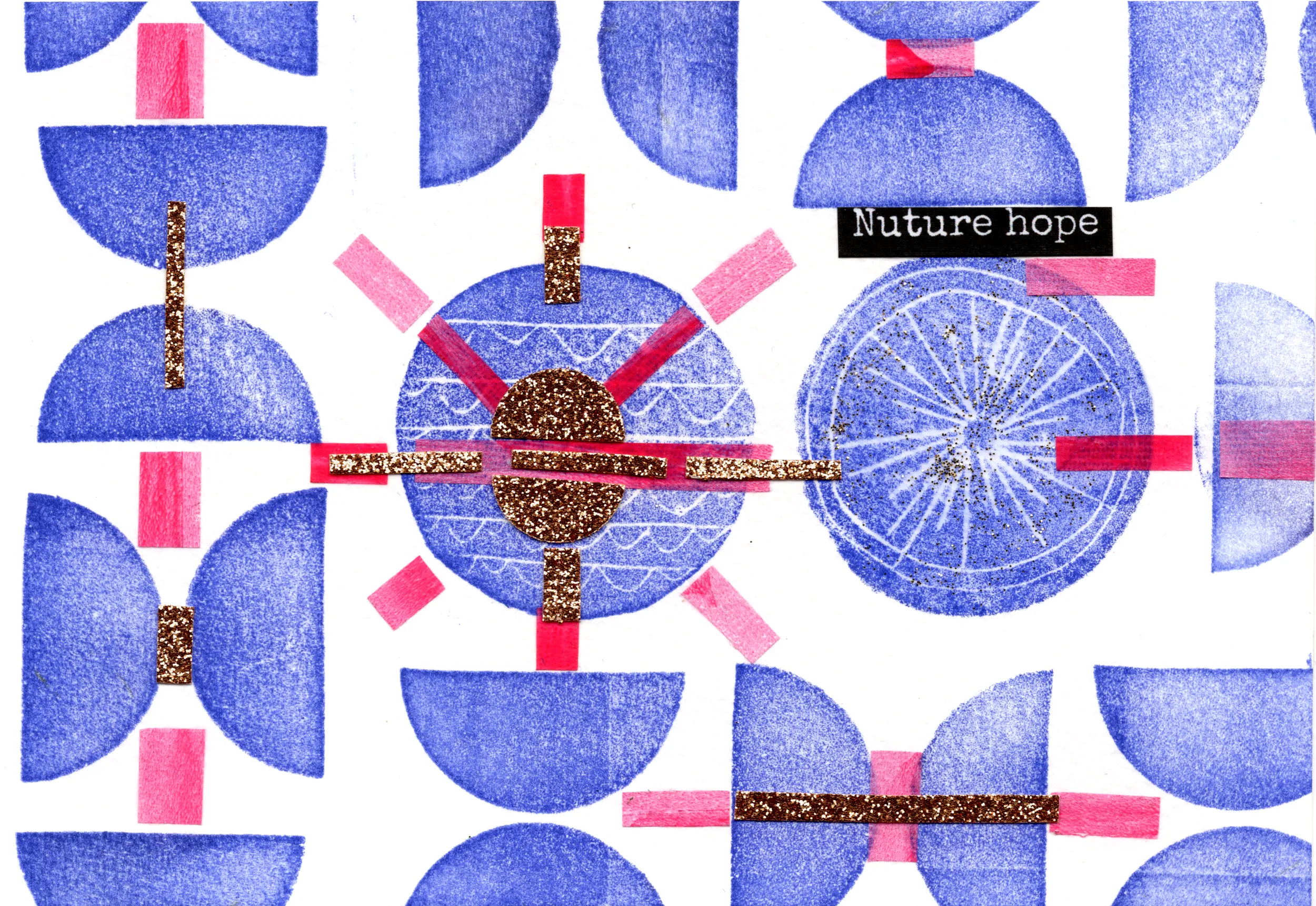 Composition abstraite bleue et rose intitulée Nuture hope